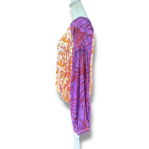 Free People Cruisin Together Mixed Print Puff Sleeve Surplice Top | Large - Picture 7 of 15